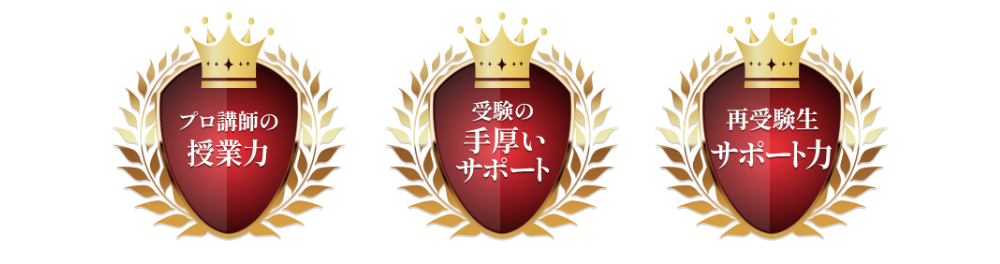 第1位　プロ講師の授業力充実度 第1位　受験サポート充実度 第1位　再受験生サポート力満足度